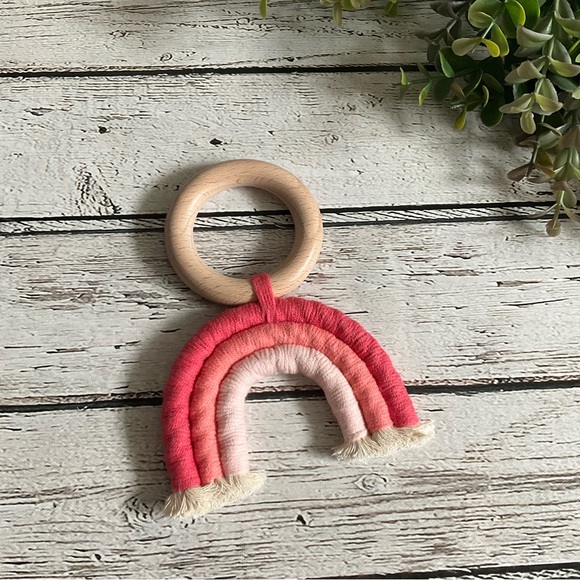 4/$20!! Boutique Baby Rainbow Macrame Baby Teether Wooden Toy - Picture 6 of 9